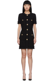 Balmain - Black Tweed Buttoned Dress