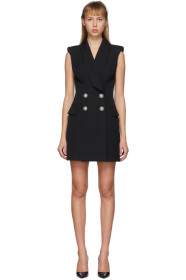 Balmain - Black Grain De Poudre 4-Button Sleeveless Dress