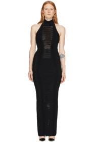 Balmain - Black Transparent Stripe Halter Dress