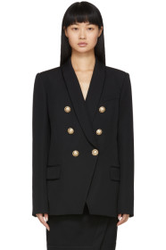 Balmain - Black Grain De Poudre Oversized 6-Button Blazer