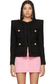 Balmain - Black Collarless Tweed Jacket