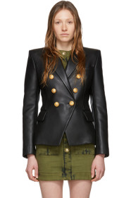 Balmain - Black Leather Double-Breasted Blazer
