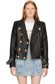 Balmain - Black Leather 6-Button Biker Jacket