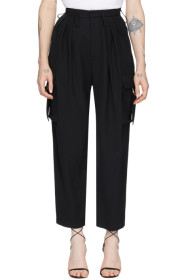 Balmain - Black Wool Cropped High-Waist Cargo Trousers
