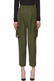 Balmain - Khaki Wool High Waist Cargo Trousers