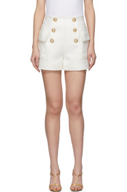 Balmain - White High-Waist 6-Button Shorts
