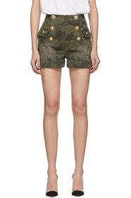 Balmain - Short en denim à motif camouflage et six boutons vert