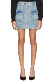 Balmain - Blue Denim Buttoned Miniskirt