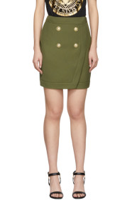 Balmain - Khaki 4-Button Wrap Skirt