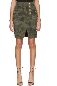 Balmain - Khaki Denim Camo Wrap Miniskirt