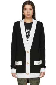 Balmain - Cardigan en maille intarsia noir Metallic