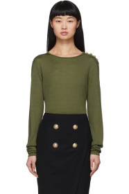 Balmain - Khaki 4-Button Long Sleeve T-Shirt