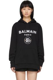 Balmain - Black Flocked Logo Hoodie