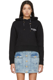 Balmain - Pull à capuche et logo écourté noir