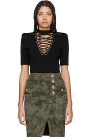 Balmain - Black Lace-Up Sweater