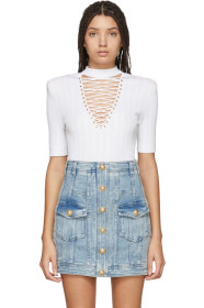 Balmain - White Lace-Up Sweater