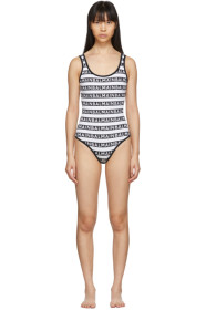 Balmain - Maillot de bain une pièce à logo rayé noir et blanc
