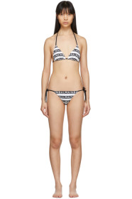 Balmain - Black & White Logo Stripe Triangle Bikini