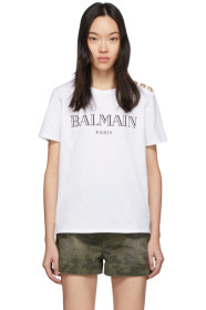 Balmain - T-shirt à trois boutons blanc