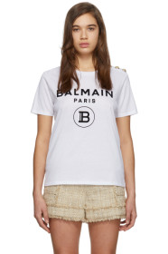 Balmain - T-shirt à trois boutons et logo floqué blanc