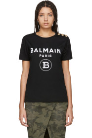 Balmain - T-shirt à boutons et logo floqué noir