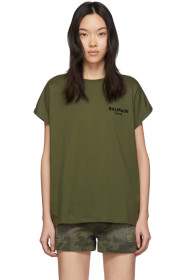 Balmain - T-shirt à logo floqué kaki