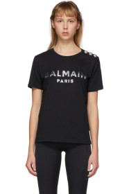 Balmain - Black & Silver 3-Button Metallic Logo T-Shirt