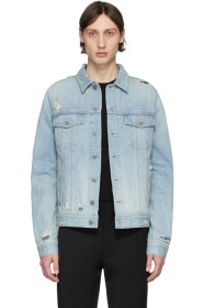 Balmain - Blue Denim Embossed Logo Jacket