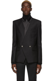 Balmain - Black Wool Satin Collar Blazer