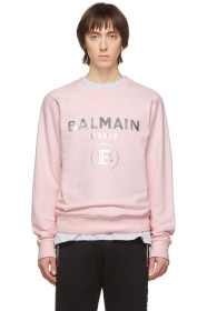 Balmain - ピンク & シルバー ロゴ スウェットシャツ