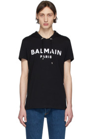 Balmain - ブラック ロゴ ショート スリーブ フーディ