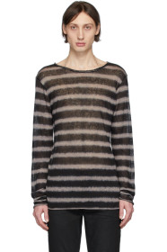 Balmain - ブラック & ベージュ ストライプ ロング スリーブ T シャツ