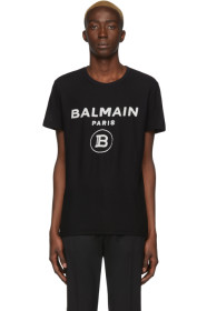 Balmain - ブラック ベルベット ロゴ T シャツ