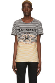 Balmain - ブラック & イエロー ストライプ タイダイ T シャツ
