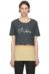 Balmain - グレー & ベージュ タイダイ シグネチャ ロゴ T シャツ