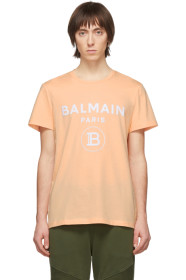 Balmain - オレンジ フロック ロゴ T シャツ