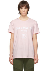 Balmain - ピンク フロック ロゴ T シャツ