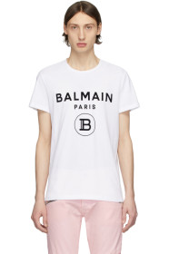 Balmain - White Flocked Logo T-Shirt