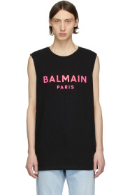 Balmain - ブラック & ピンク シリコン ロゴ タンク トップ