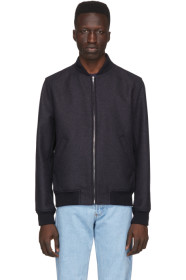 A.P.C. - Blouson aviateur en laine bleu marine Mathieu
