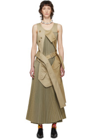 Junya Watanabe - Beige & Green Pleated Trench Dress