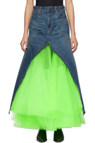 Junya Watanabe - Blue & Green Denim Long Skirt