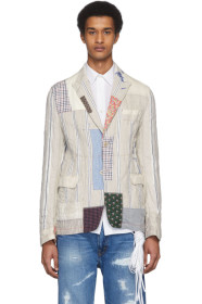 Junya Watanabe - 灰白色 Multi Patchwork 亚麻西装外套