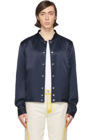 Lanvin - Blouson aviateur réversible en satin bleu marine