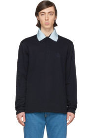 Lanvin - 海军蓝罗缎衣领长袖 Polo 衫