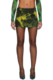 Mowalola - Indigo & Green Denim Tie-Dye Miniskirt