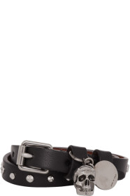 Alexander McQueen - Bracelet double-tour clouté noir et argenté Skull