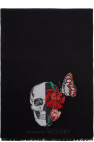 Alexander McQueen - Black Wool Bloom Skull Scarf