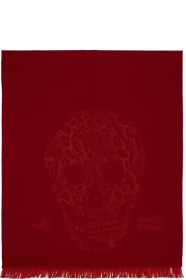 Alexander McQueen - Red Wool Leopard & Skull Scarf