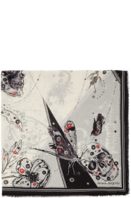 Alexander McQueen - Châle blanc cassé et noir Cosmos